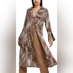 NWT River Island Longline Tie Front Satin Blouse, Size US 6